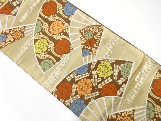 唐草花模様の袋帯 着物 袋帯 夏用 絽 花模様 リーフ 唐草 唐織 着物